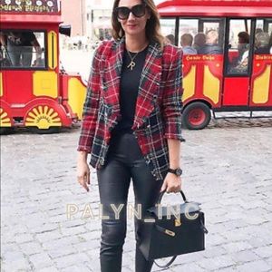 zara checkered tweed blazer